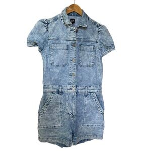 GAP Acid Wash Puff Sleeve Denim Romper